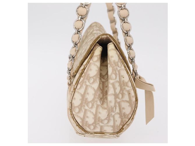 Christian Dior Trotter Canvas Romantic Hand Bag PVC Beige Silver - vista 4