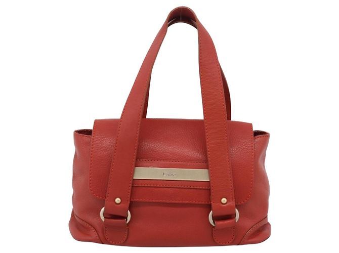Chloé Chloe Tote Bag Leather Red Gold - vista 2