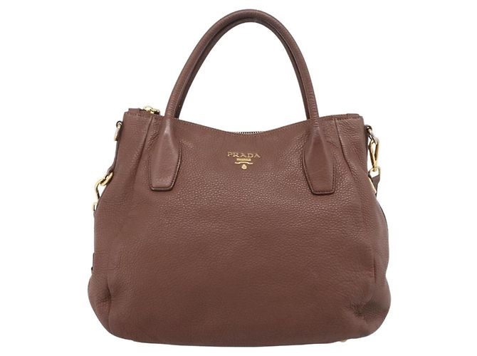 PRADA Hand Bag Vittero Dino Leather 2way Brown Gold - vista 13