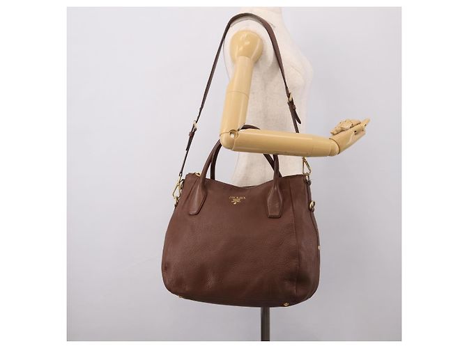 PRADA Hand Bag Vittero Dino Leather 2way Brown Gold - vista 28