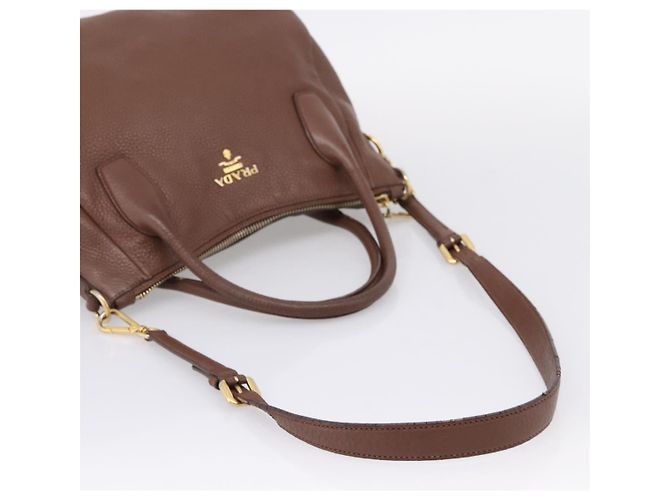 PRADA Hand Bag Vittero Dino Leather 2way Brown Gold - vista 9