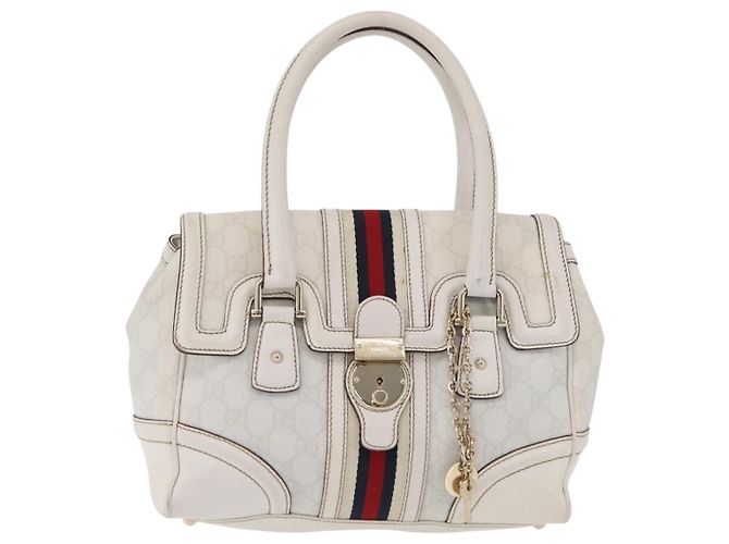 GUCCI GG Supreme Sherry Line Hand Bag PVC White Gold - vista 13