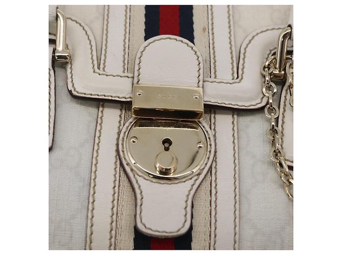 GUCCI GG Supreme Sherry Line Hand Bag PVC White Gold - vista 19