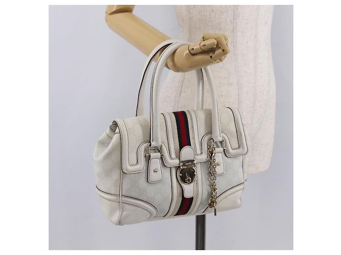 GUCCI GG Supreme Sherry Line Hand Bag PVC White Gold - vista 28