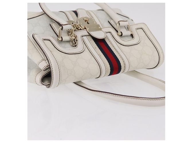 GUCCI GG Supreme Sherry Line Hand Bag PVC White Gold - vista 7
