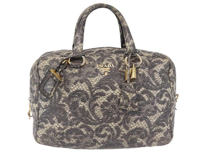 PRADA Hand Bag Leather Gray Gold - vista 13
