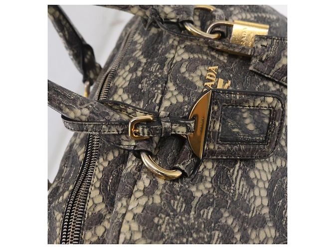 PRADA Hand Bag Leather Gray Gold - vista 18