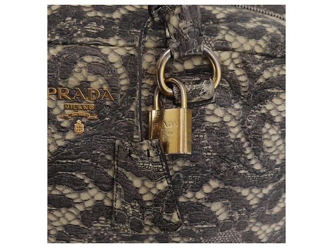 PRADA Hand Bag Leather Gray Gold - vista 19