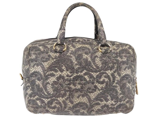 PRADA Hand Bag Leather Gray Gold - vista 2