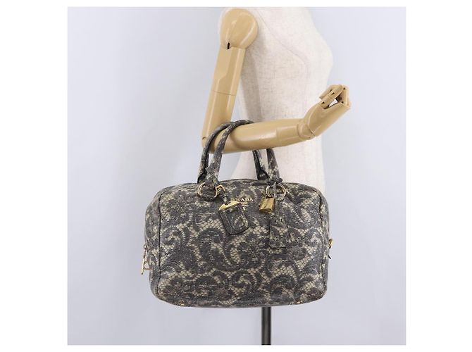 PRADA Hand Bag Leather Gray Gold - vista 27