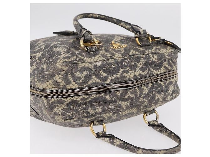 PRADA Hand Bag Leather Gray Gold - vista 6