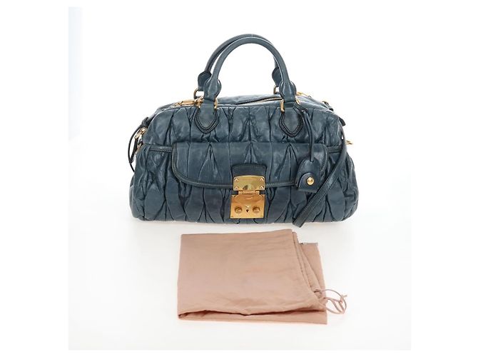 Miu Miu Matelasse Hand Bag Leather 2way Blue Gold - vista 12