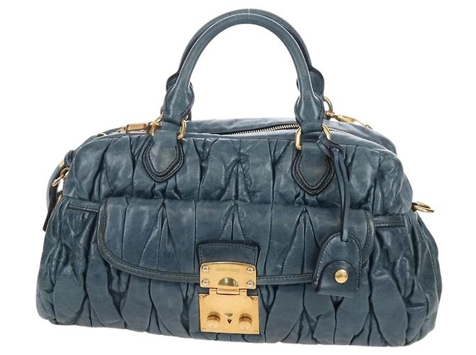 Miu Miu Matelasse Hand Bag Leather 2way Blue Gold - vista 13