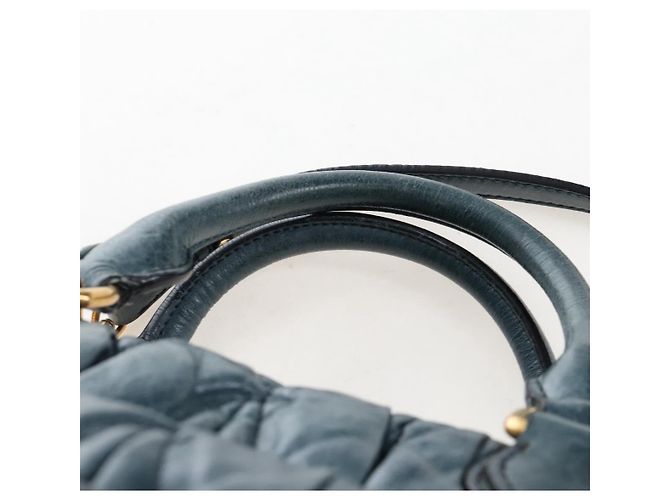 Miu Miu Matelasse Hand Bag Leather 2way Blue Gold - vista 14