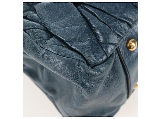 Miu Miu Matelasse Hand Bag Leather 2way Blue Gold - vista 16