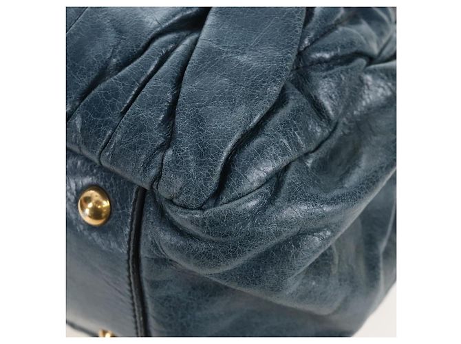 Miu Miu Matelasse Hand Bag Leather 2way Blue Gold - vista 17