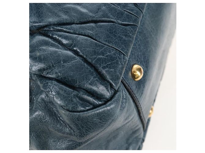 Miu Miu Matelasse Hand Bag Leather 2way Blue Gold - vista 18