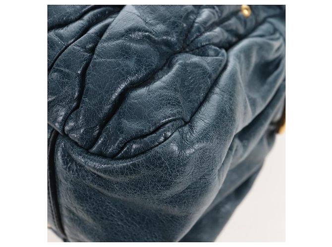 Miu Miu Matelasse Hand Bag Leather 2way Blue Gold - vista 19