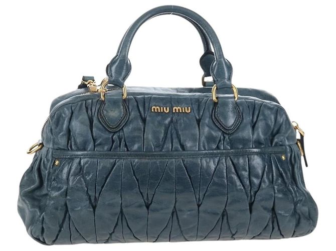 Miu Miu Matelasse Hand Bag Leather 2way Blue Gold - vista 2