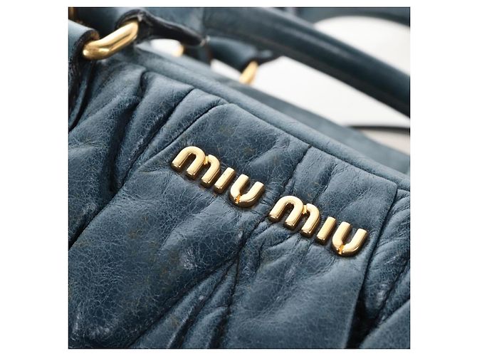 Miu Miu Matelasse Hand Bag Leather 2way Blue Gold - vista 20