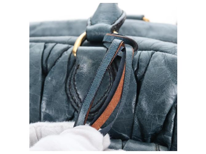Miu Miu Matelasse Hand Bag Leather 2way Blue Gold - vista 21