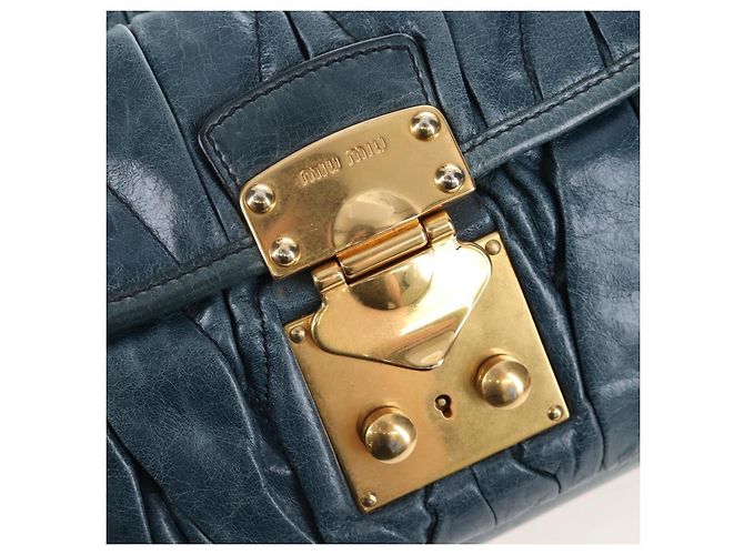 Miu Miu Matelasse Hand Bag Leather 2way Blue Gold - vista 22