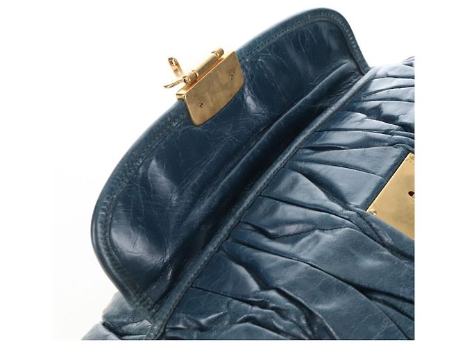 Miu Miu Matelasse Hand Bag Leather 2way Blue Gold - vista 23