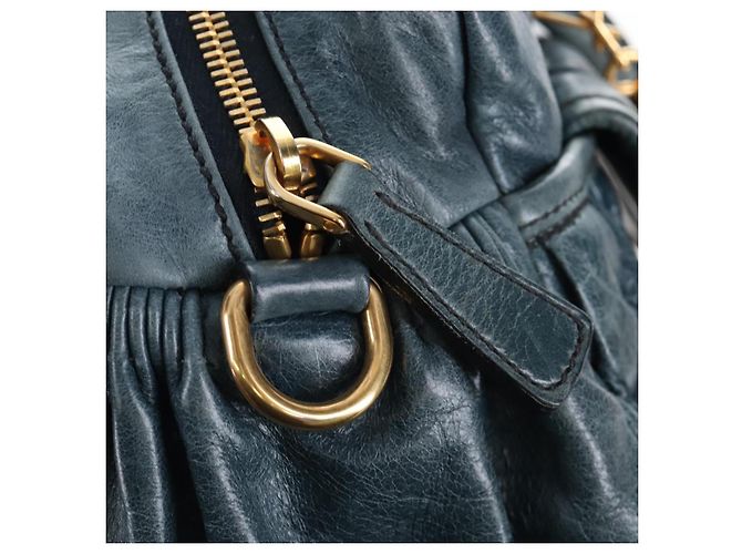 Miu Miu Matelasse Hand Bag Leather 2way Blue Gold - vista 25