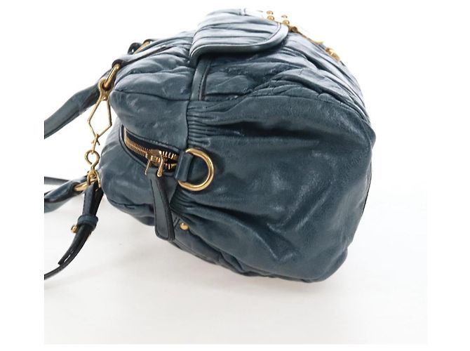 Miu Miu Matelasse Hand Bag Leather 2way Blue Gold - vista 3