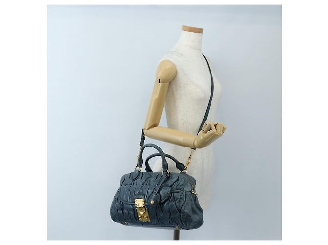 Miu Miu Matelasse Hand Bag Leather 2way Blue Gold - vista 31