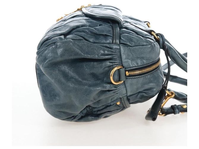 Miu Miu Matelasse Hand Bag Leather 2way Blue Gold - vista 4