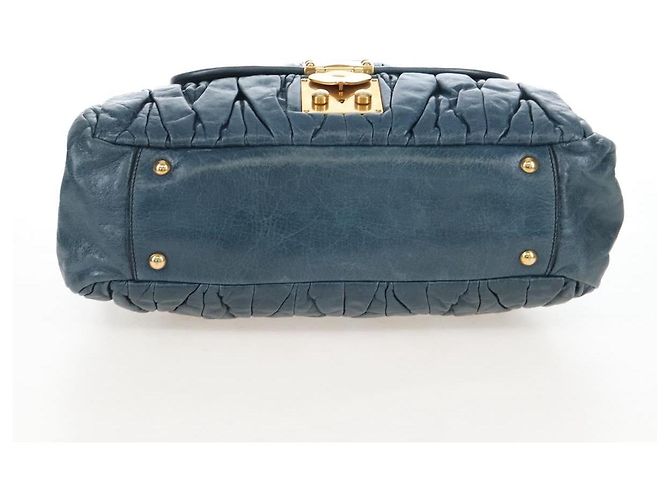 Miu Miu Matelasse Hand Bag Leather 2way Blue Gold - vista 5