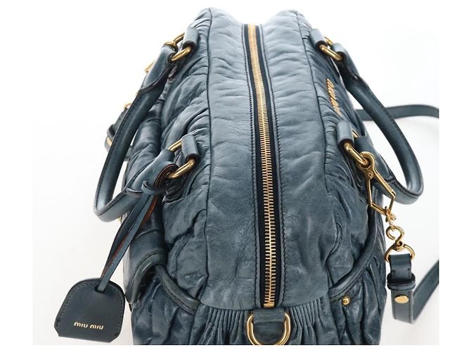 Miu Miu Matelasse Hand Bag Leather 2way Blue Gold - vista 6