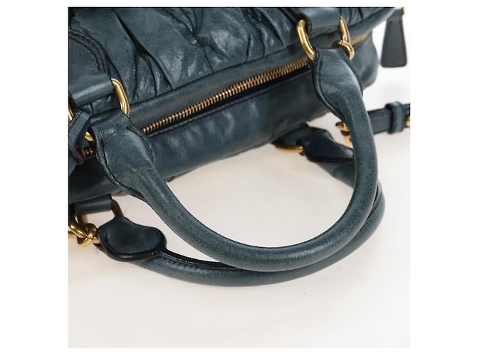 Miu Miu Matelasse Hand Bag Leather 2way Blue Gold - vista 7