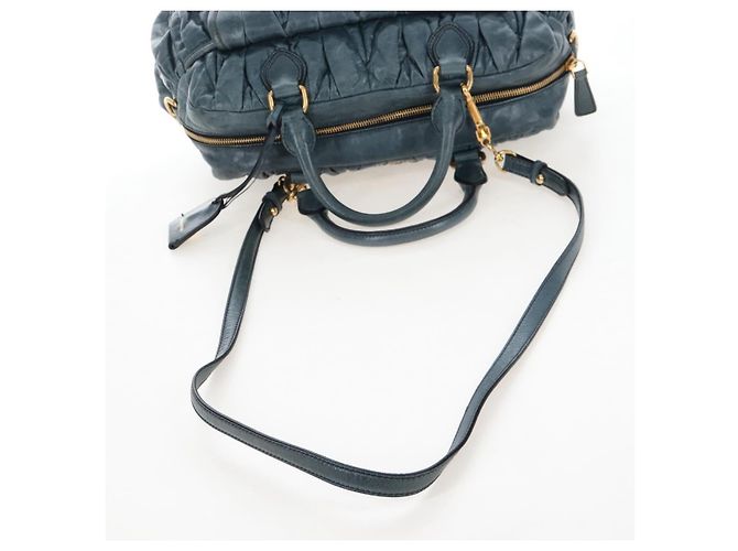 Miu Miu Matelasse Hand Bag Leather 2way Blue Gold - vista 8