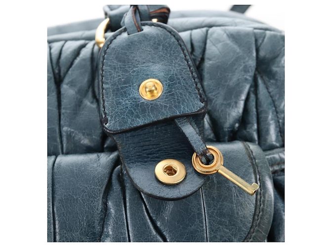 Miu Miu Matelasse Hand Bag Leather 2way Blue Gold - vista 9