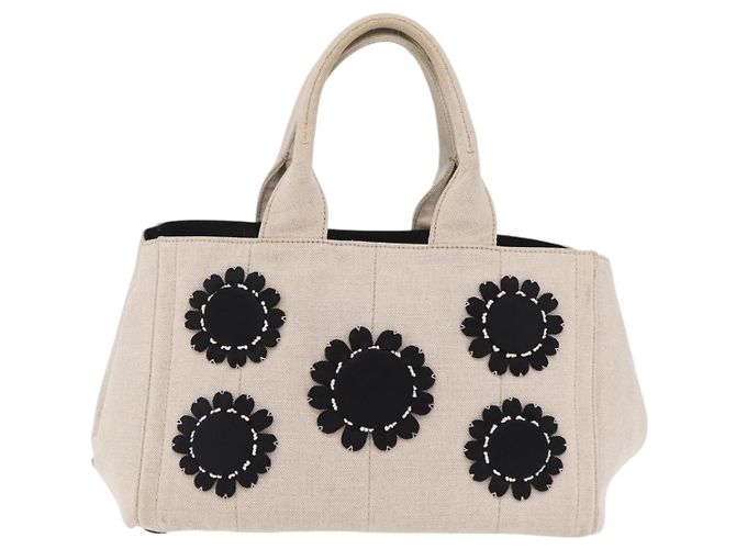 PRADA Canapa MM Hand Bag Canvas Beige Silver - Ansicht 13