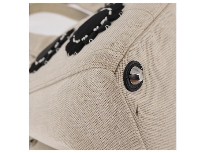 PRADA Canapa MM Hand Bag Canvas Beige Silver - Ansicht 15