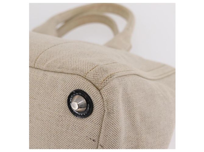PRADA Canapa MM Hand Bag Canvas Beige Silver - Ansicht 18