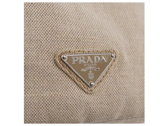 PRADA Canapa MM Hand Bag Canvas Beige Silver - Ansicht 19
