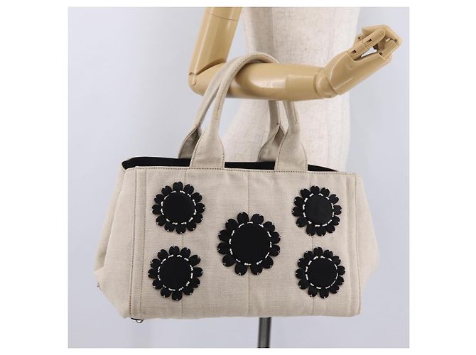 PRADA Canapa MM Hand Bag Canvas Beige Silver - Ansicht 27