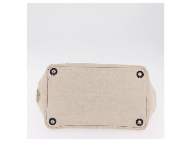PRADA Canapa MM Hand Bag Canvas Beige Silver - Ansicht 6