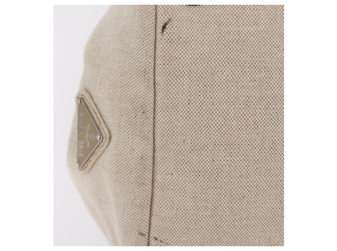 PRADA Canapa MM Hand Bag Canvas Beige Silver - Ansicht 7