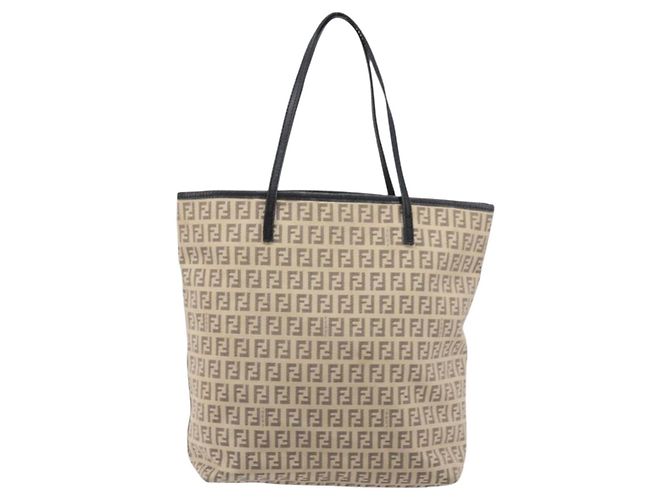 FENDI Zucchino Canvas Tote Bag Beige Silver 8BH074 - vista 2