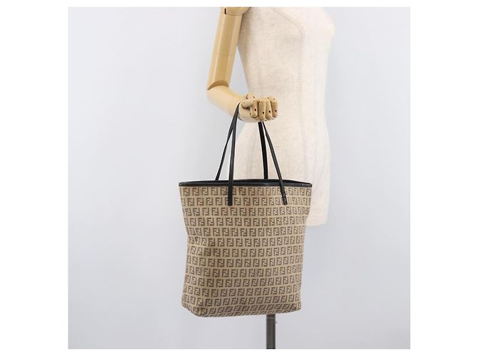 FENDI Zucchino Canvas Tote Bag Beige Silver 8BH074 - vista 22