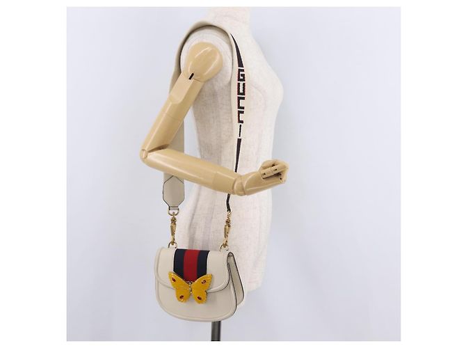 GUCCI Sherry Line Shoulder Bag Leather Ivory Gold - vista 30