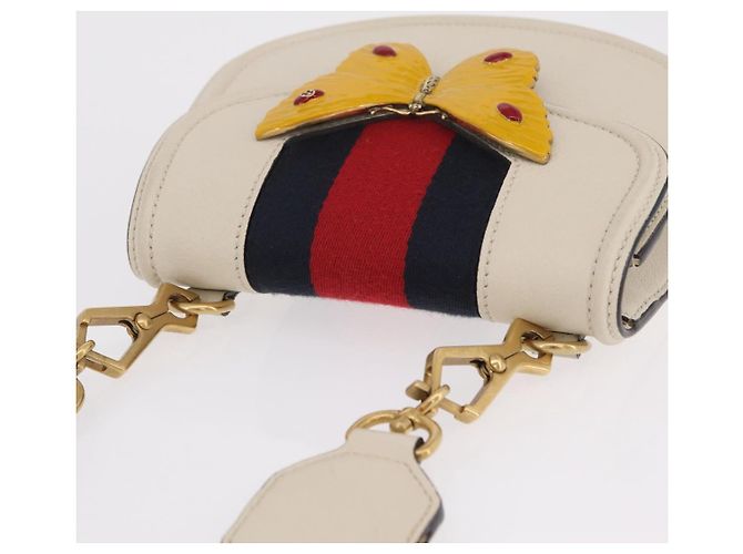 GUCCI Sherry Line Shoulder Bag Leather Ivory Gold - vista 7