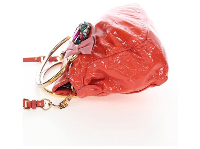 Miu Miu Hand Bag Patent leather 2way Orange Gold - vista 3
