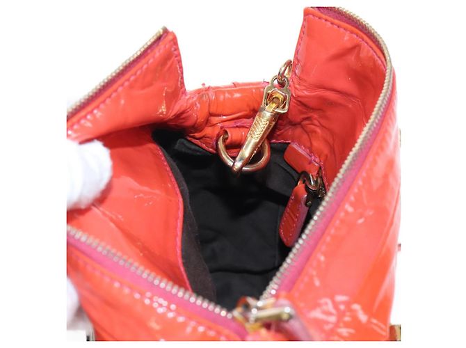 Miu Miu Hand Bag Patent leather 2way Orange Gold - vista 32