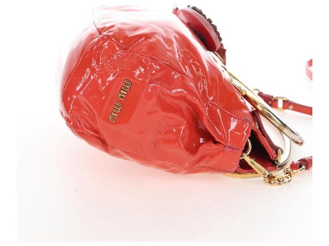Miu Miu Hand Bag Patent leather 2way Orange Gold - vista 5